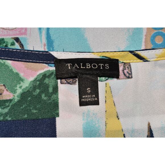 TALBOTS $89 Italy Postcard Print Sleeveless Woven Blouse Keyhole Neck Small‎ - Picture 4 of 4